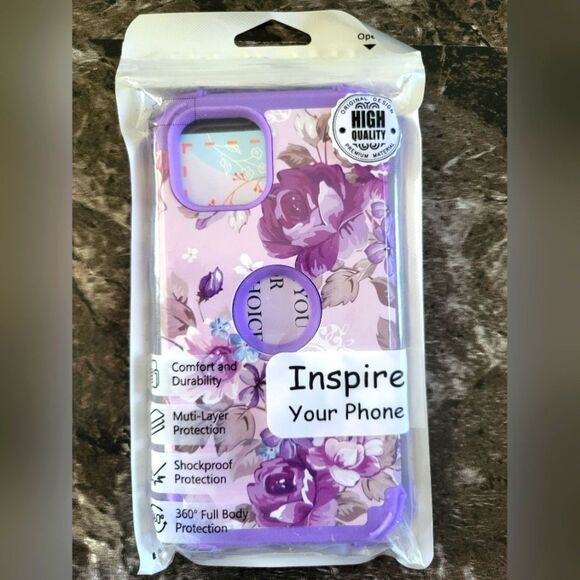Robust Purple Floral Phone Case For Iphone 14 / 13, 6.1 Inch - Picture 1 of 2